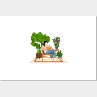 Reading and plants illustration 2 Posters and Art